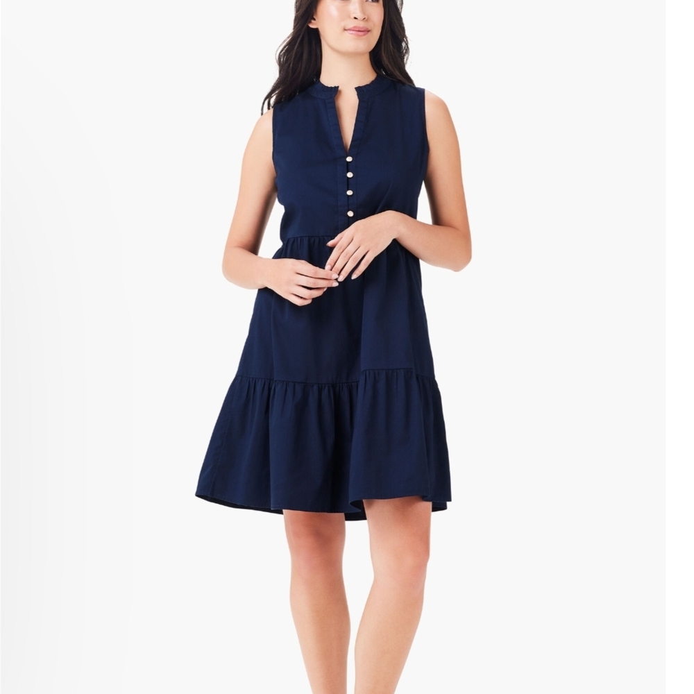 NIC+ZOE Navy Sleeveless Half Button Down Dress Size M